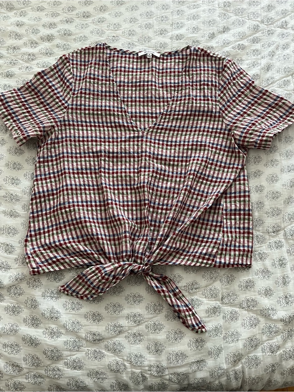 Madewell Red and White Gingham Tie-Front Crop Top
